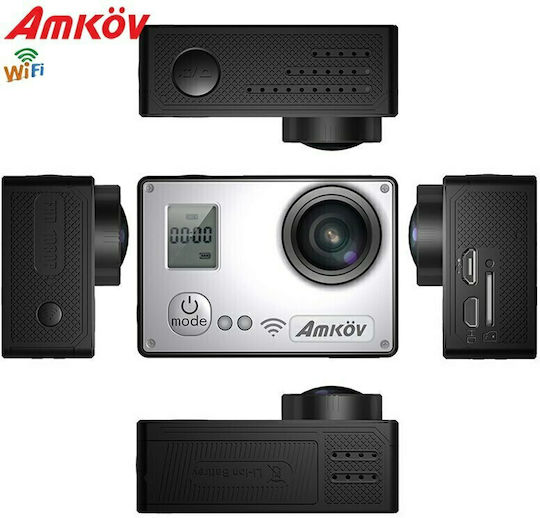 Amkov AMK7000S Action Camera 4K Ultra HD Underwater with Screen 2" and Wi-Fi Silver