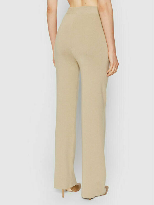 Na-Kd 1100-004265 Women's High-waisted Fabric Trousers with Elastic in Regular Fit Beige 1100-004265-0052