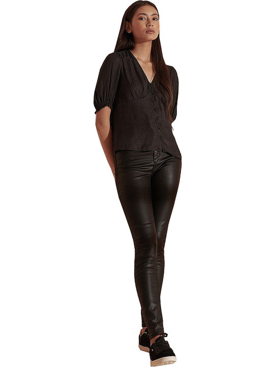 Women's High-waisted Fabric Trousers Skinny Fit Black