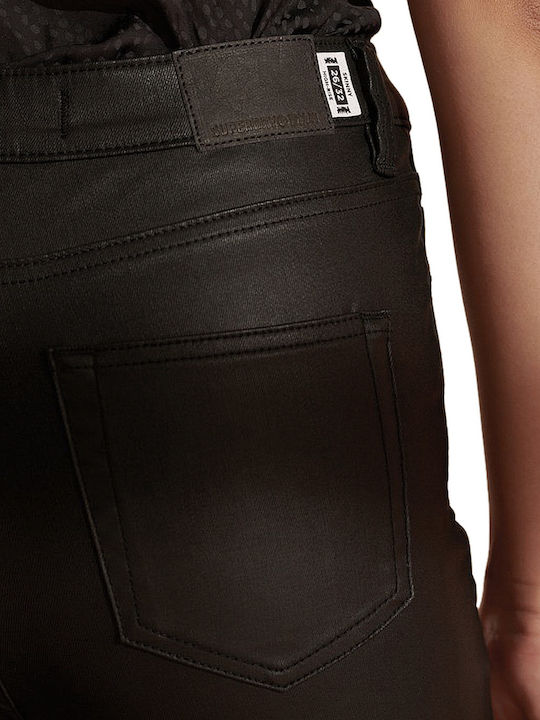 Women's High-waisted Fabric Trousers Skinny Fit Black