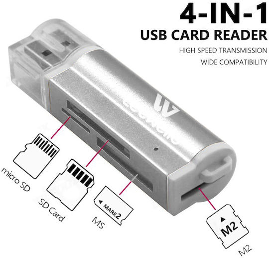 Leewello YPX-039 Card Reader USB 3.0 για SD/microSD/MemoryStick Ασημί