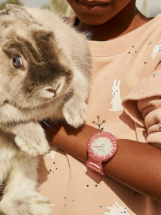FlikFlak Kids Analog Watch Bunnyaxus with Fabric Strap Pink