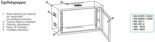 Central Wall Mounted Rack Cabinet 6U 60x30x33.3cm Black 3000030006/C