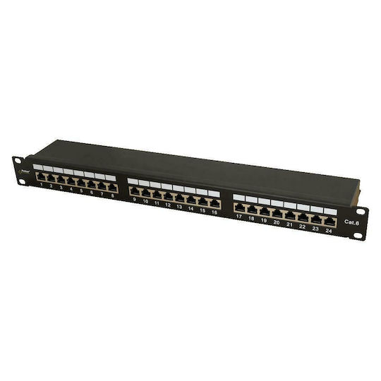 Pulsar Patch Panel für Rack 1U 19" 24 Ports cat6 Schwarz