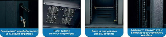 Central Cu picioare Cabinete Rack 42U με 2 Διάτρητες Πόρτες 80x80x207cm Negru 9900 4 800 42/C2