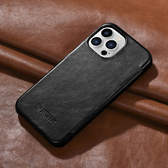 iCarer Curved Edge Vintage Book Δερμάτινο Μαύρο (iPhone 13 Pro)