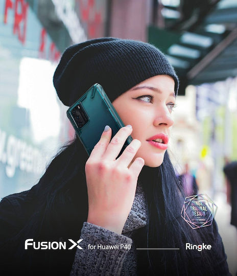 Ringke Fusion-X Back Cover Plastic 2mm with Strap Turquoise (Huawei P40)