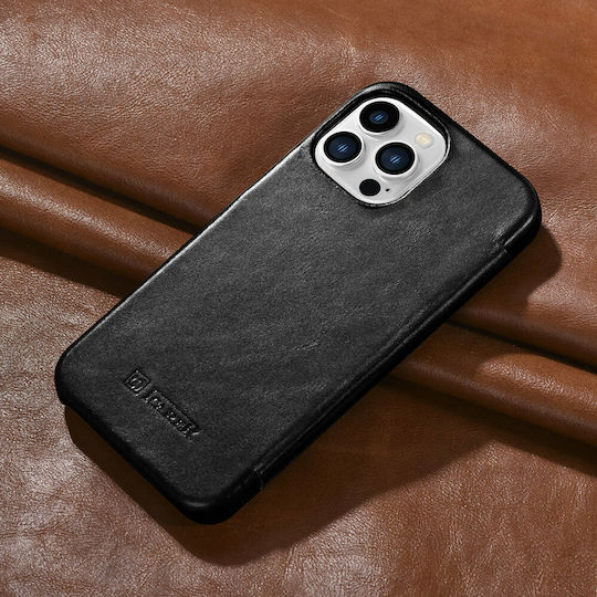iCarer Curved Edge Vintage Book Δερμάτινο Μαύρο (iPhone 13 Pro)