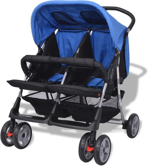 vidaXL Double Stroller Suitable from 6+ Months Blue & Black