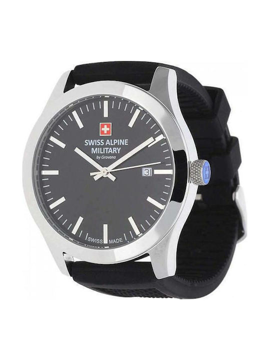 Swiss Alpine Military by Grovana Ανδρικό Ρολόι 42mm Μπαταρίας με Μαύρο Καουτσούκ Λουράκι