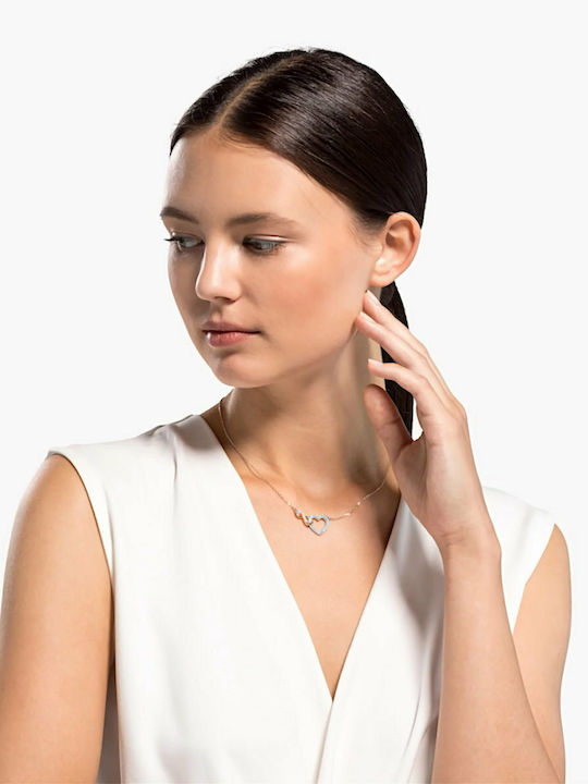 Swarovski Hyperbola Infinity Heart Κολιέ με Ροζ Επιχρύσωση