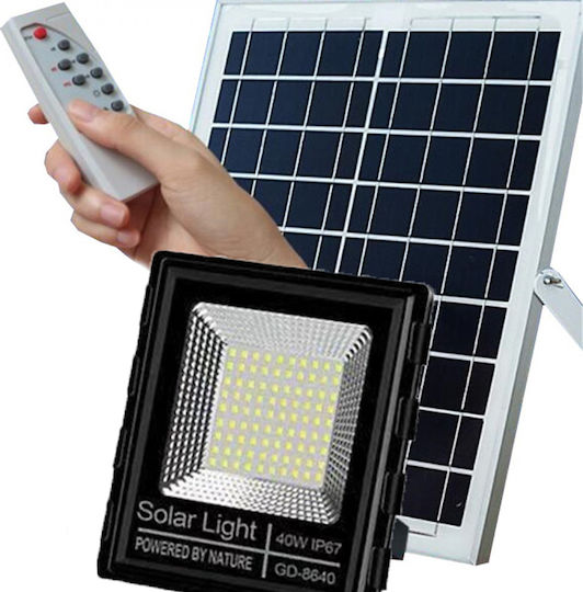 GDPLUS Στεγανός Ηλιακός Προβολέας LED 40W Ψυχρό Λευκό 6000K με Τηλεχειριστήριο IP67