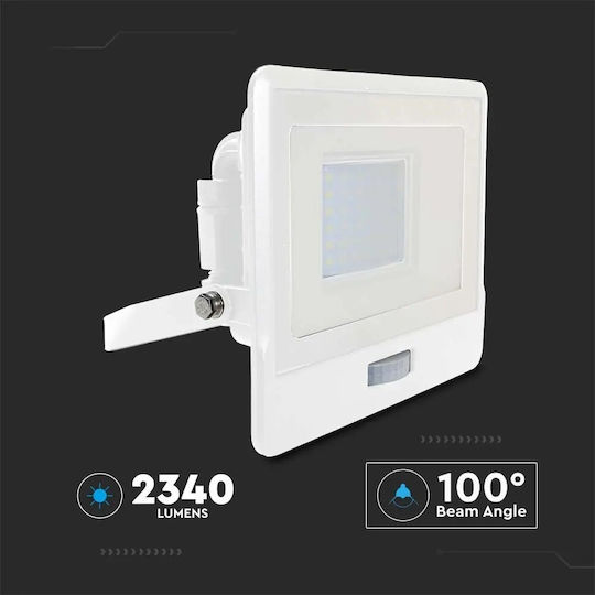 V-TAC Wasserdicht LED Flutlicht 30W Kaltweiß 6500K mit Bewegungssensor IP65