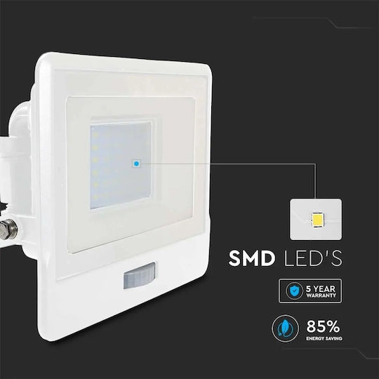 V-TAC Waterproof LED Floodlight 50W Natural White 4000K with Motion Sensor IP65