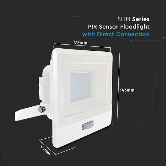 V-TAC Waterproof LED Floodlight 30W Natural White 4000K with Motion Sensor IP65