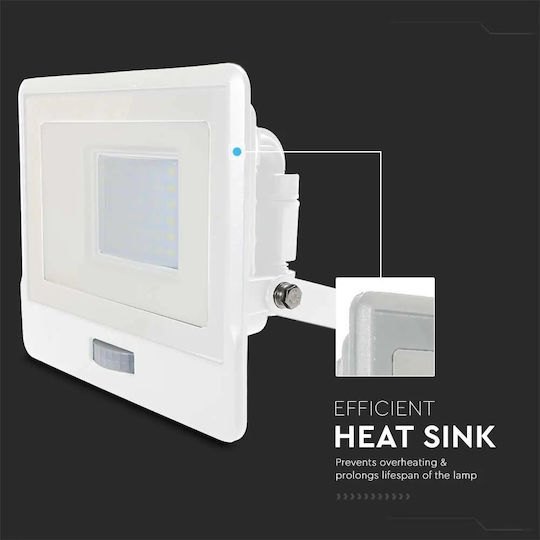 V-TAC Waterproof LED Floodlight 50W Natural White 4000K with Motion Sensor IP65