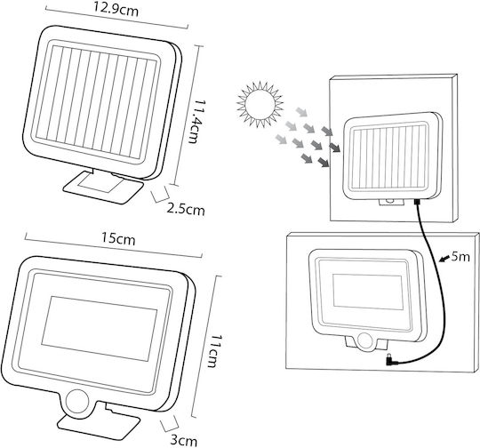 Maclean Energy Waterproof Solar LED Floodlight 5W Cold White 6000K with Motion Sensor IP44
