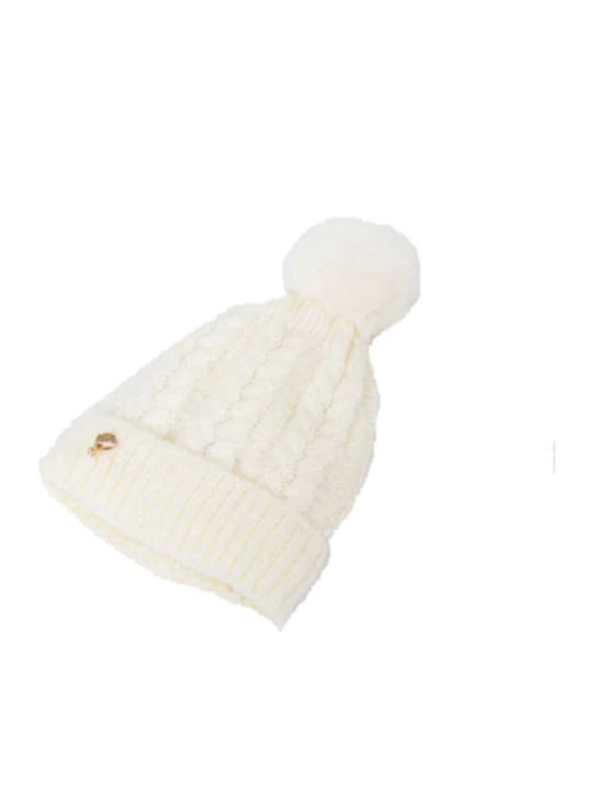 Fragola CP-07 Γυναικείος Pom Pom Beanie Σκούφος σε Λευκό χρώμα