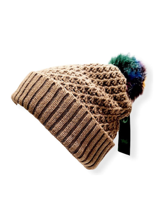 Verde Γυναικείος Pom Pom Beanie Σκούφος σε Καφέ χρώμα