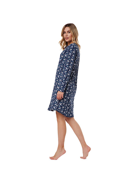 Minerva Winter Cotton Women's Nightdress Blue