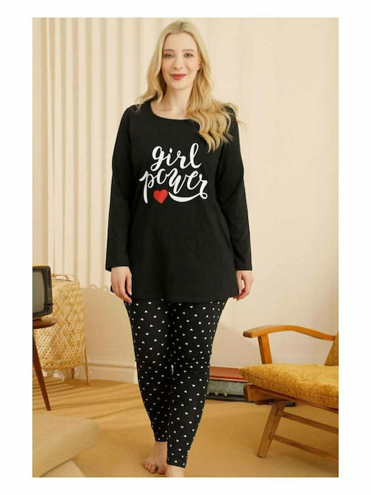 Sexen Winter Women's Pyjama Set Cotton Black Girl's Power