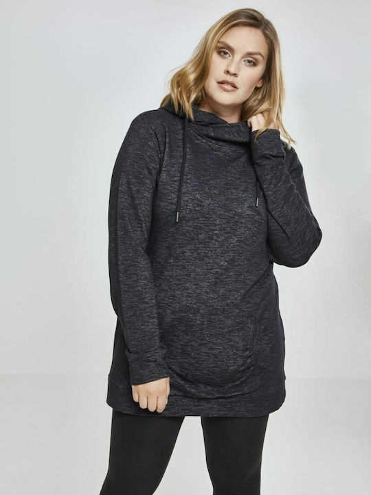 Lang Damen Sweatshirt Kapuzen Schwarz