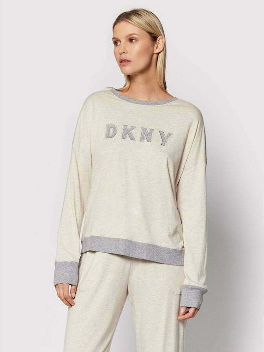 DKNY Winter Damen Pyjama-Set Beige Signature