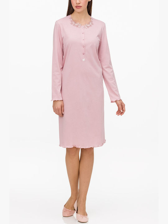 Vamp Winter Cotton Women's Nightdress Pink