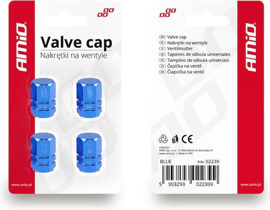 AMiO Car Tire Valve Caps Aluminum Blue 4pcs