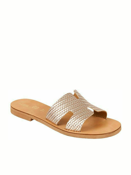 Elenross Leather Women's Flat Sandals in Gold Color