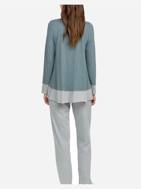 Vamp Winter Damen Pyjama-Set Baumwolle Blau