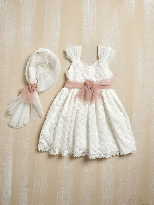 Lollipop Celebrations Ecru Taufset Kleidung mit Haar-Accessoires & Kleid aus Spitze 2Stück