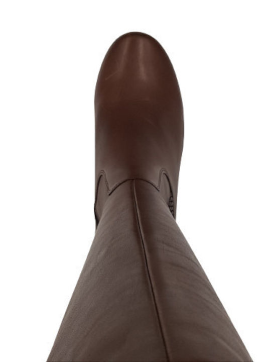 Leather Women's Boots with Zipper Brown