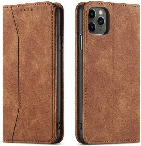 Bodycell PU Leather Wallet Δερματίνης Καφέ (iPhone 12 / 12 Pro)