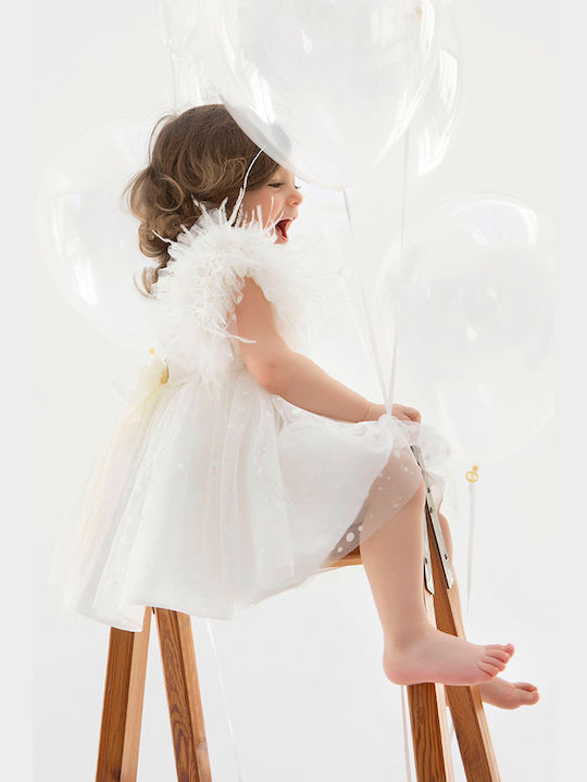 Bambolino Poliniki Ecru Baptism Clothing Set with Hair Accessories & Dress made of Tulle 2pcs