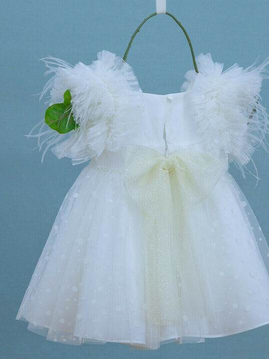 Bambolino Poliniki Ecru Baptism Clothing Set with Hair Accessories & Dress made of Tulle 2pcs
