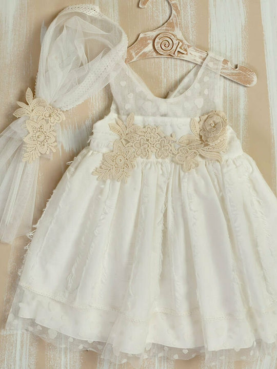 Lollipop Celebrations Ecru Baptism Clothing Set with Dress & Hair Accessories made of Lace 2pcs