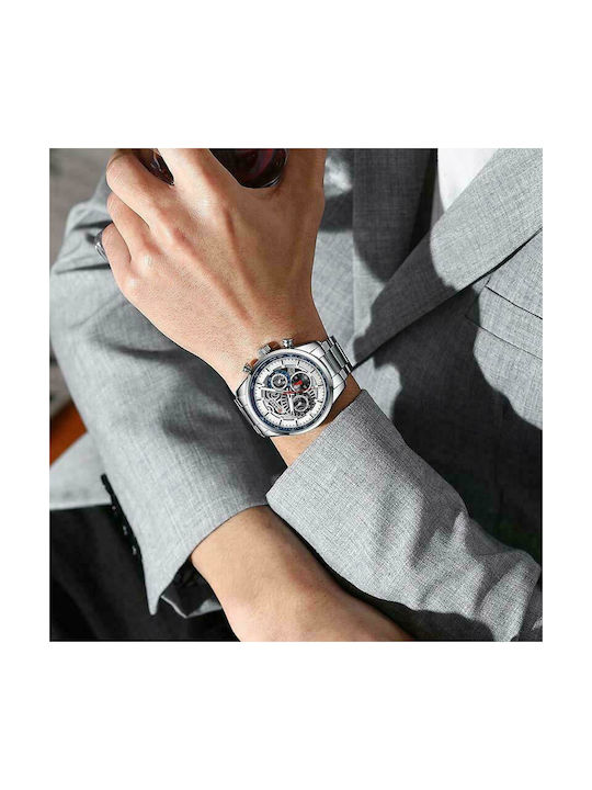 Curren Watch Chronograph Battery with Silver Metal Bracelet