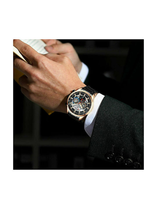 Curren Ρολόι Χρονογράφος Μπαταρίας με Μεταλλικό Μπρασελέ σε Μαύρο χρώμα