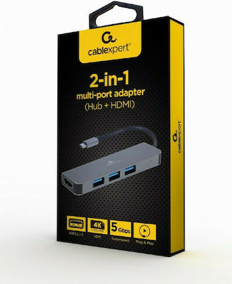 Cablexpert USB-C Docking Station με HDMI 4K Γκρι (A-CM-COMBO2-01)