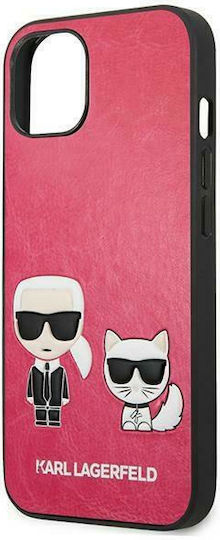 Karl Lagerfeld Ikonik Karl & Choupette Back Cover Synthetic Leather Fuchsia (iPhone 13 mini)