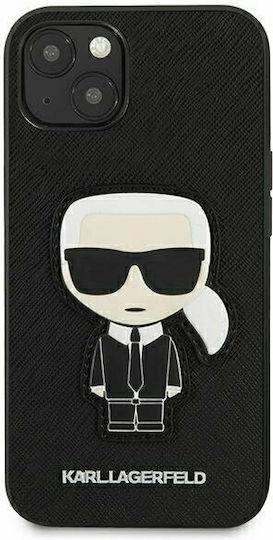 Karl Lagerfeld Saffiano Ikonik Karl`s Patch Umschlag Rückseite Kunststoff Schwarz (iPhone 13 Mini)