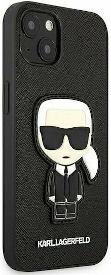 Karl Lagerfeld Saffiano Ikonik Karl`s Patch Umschlag Rückseite Kunststoff Schwarz (iPhone 13 Mini)