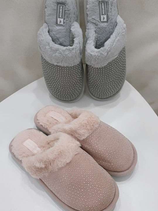 Winter Damen Hausschuhe mit Fell Rosa