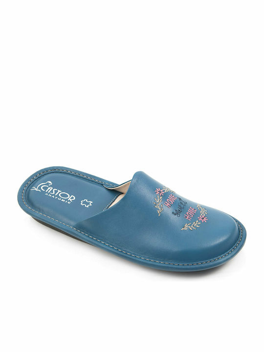 Castor Anatomic Anatomic Leather Women's Slippers In Light Blue Colour