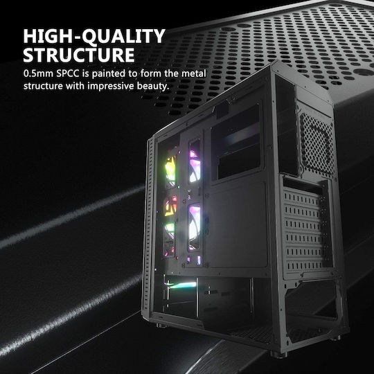 Darkflash Water Square 5 Gaming Midi-Turm Computergehäuse mit Seitenfenster Schwarz