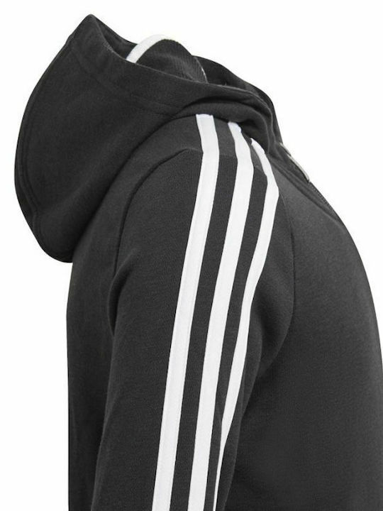 Kinder-Sweatshirt Strickjacke mit Kapuze und Taschen Schwarze Essentials 3-Stripes