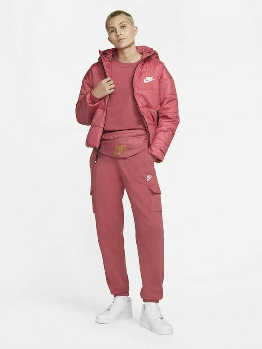 Sportswear Women's Short Puffer Jacket for Winter with Hood Pink