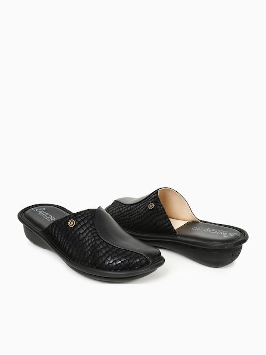 Anatomical Leather Women's Slippers Black
