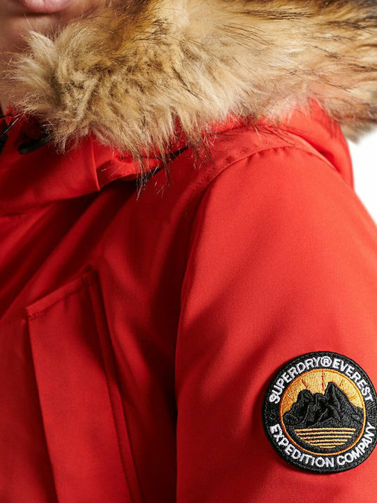 Everest Women's Long Parka Jacket for Winter with Hood Red